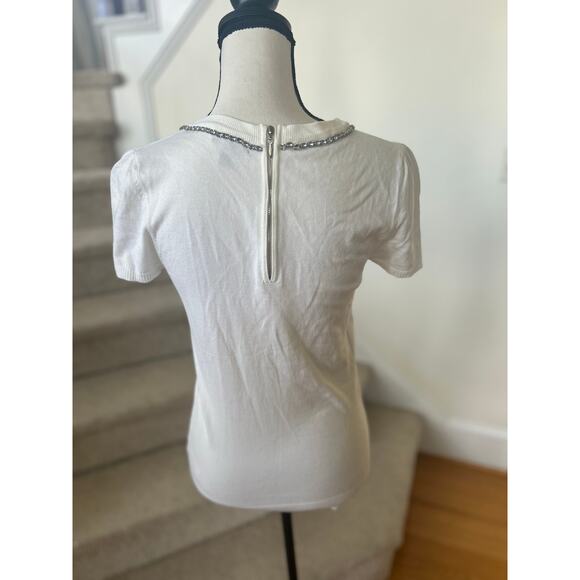 The Limited Vintage Y2K White Knit Rhinestone Bow Short Sleeve Sweater - Picture 4 of 7